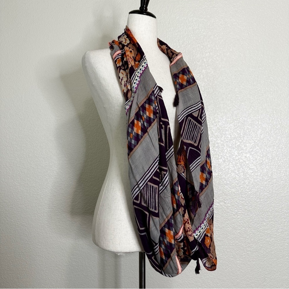 Urban Outfitters Ecote Boho Floral Tassel Infinity Circle Scarf